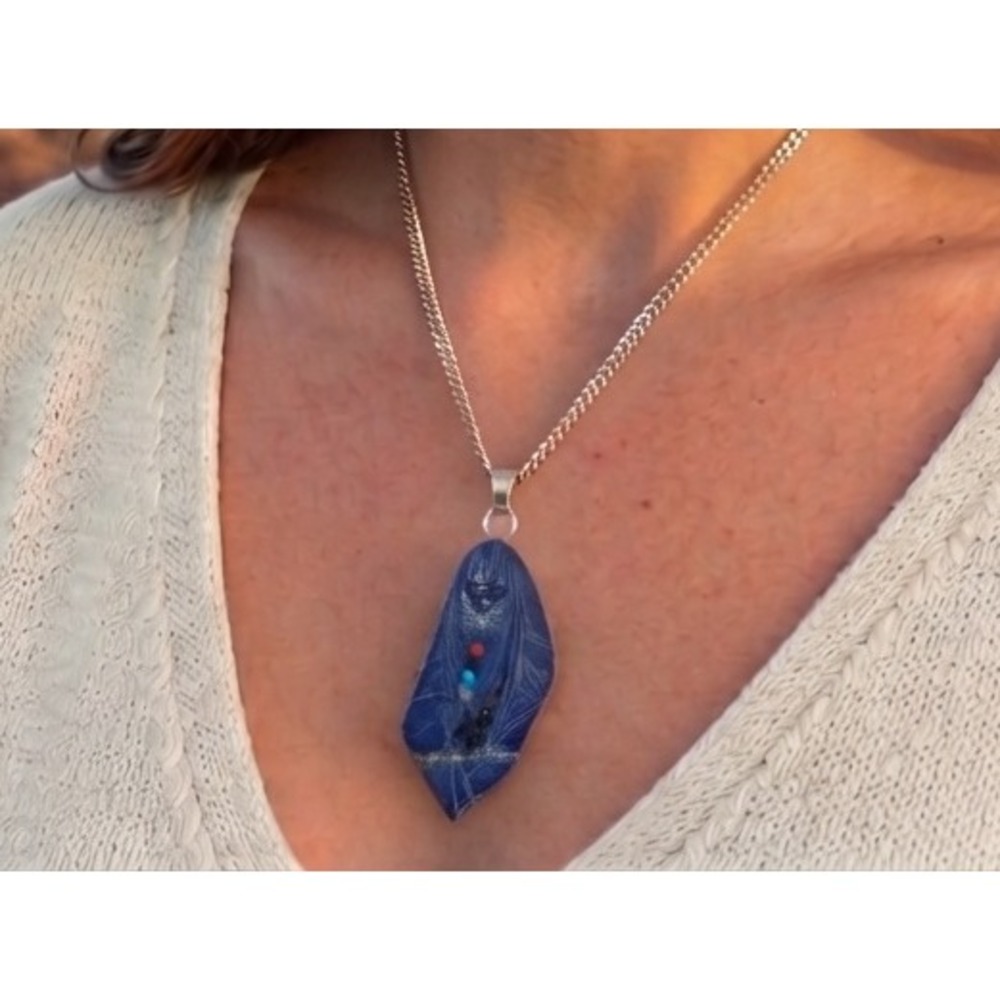 Zuni Lapis Lazuli Carved Kachina Pendant Necklace Signed 24"Chevron Chain**